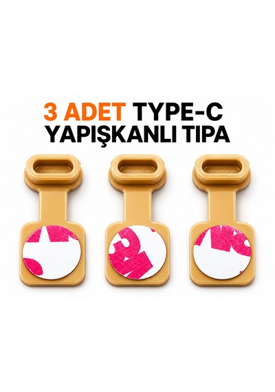 Krem Renk Type-c Toz Önleyici Tıpa Kaliteli Yapışkanlı Port Koruyucu Esnek 3 Adet