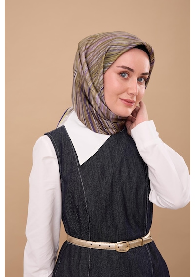 Silk Home Twill İpek Eşarp 11484-46 Yağ Yeşili, Morcivert, Mor, Lila, Yeşil