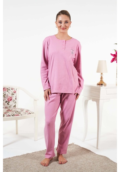 Remsa Kadın İnterlok Şardonlu Fitilli Pijama Takımı 25330 Pembe Pembe