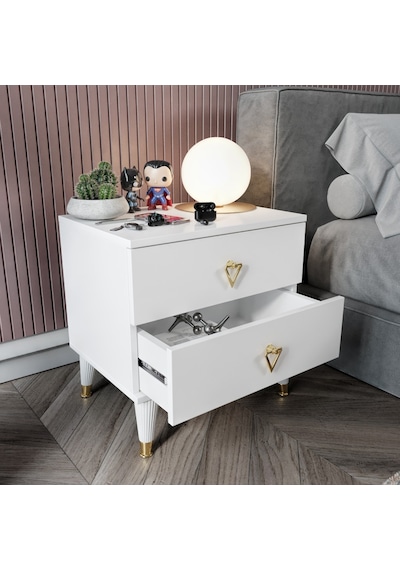 Simple 2 Çekmeceli Komodin Smp5002 Beyaz Gold