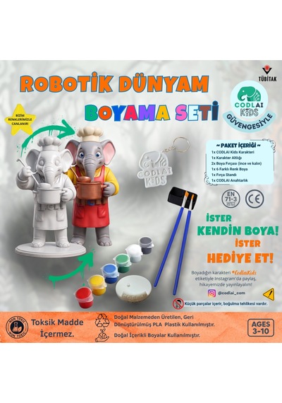 Codlaı Kids Robotik Dünyam 3d Boyama Seti - Çocuklar İçin Eğitici Yaratıcı Oyuncak Boyama Kiti - Aşçı Fil