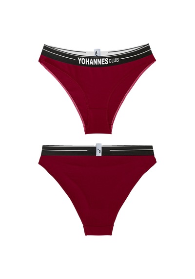 Yohannes Club, Kadın Pamuklu İç Çamaşırı Takımı, Renk Seçenekli, Bralet-kemerli Bikini Slip Bordo