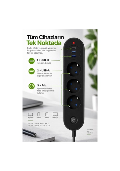Robeve Blic Termal Akım Korumalı 3 Lü Priz 2500w 1 Usb-c + 2 Usb-a Hızlı Şarj Girişli Çoklu Priz Aşırı Akım, Isınma Ve Kısa Devre Korumalı Aç/kapa Anahtarlı Siyah Uzatma Prizi Grup Priz Diğer Robeve Blic Termal Akım Korumalı 3 Lü Priz 2500w 1 Usb-c + 2 Usb-a Hızlı Şarj Girişli Çoklu Priz Aşırı Akım, Isınma Ve Kısa Devre Korumalı Aç/kapa Anahtarlı Siyah Uzatma Prizi Grup Priz Diğer