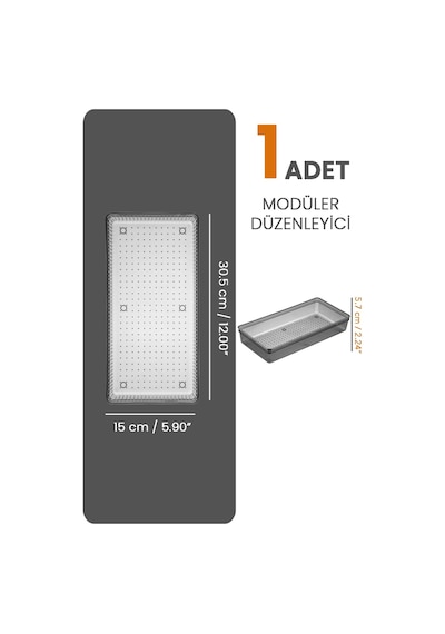 Modüler Çekmece İçi Düzenleyici - Banyo Makyaj Takı Organizer Ofis Düzenleyici 30,5 X 15 Cm Antrasit