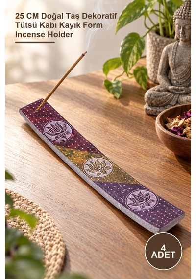 4 Adet Obsidian Taşı Kayık Tütsülük 25 Cm Doğal Taş Dekoratif Tütsü Kabı Kayık Form Incense Holder