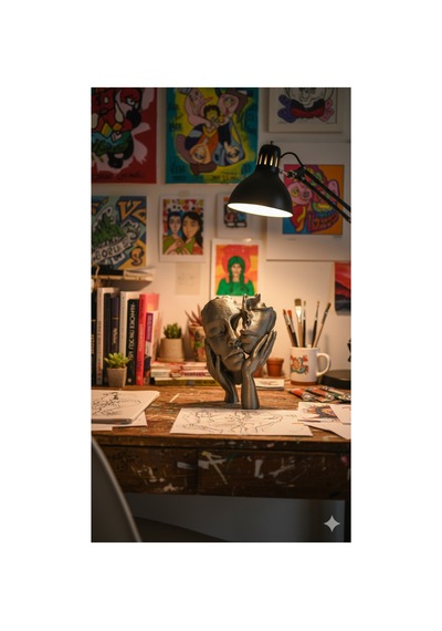 3d Aşık Yüzler Bronze Yeşil Dekoratif Heykel