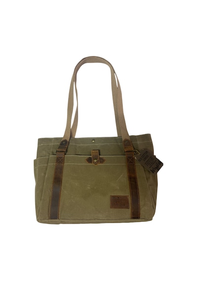 Vintage Salaş Design Su Geçirmez Kanvas Deri Günlük Okul Gezi Omuz Kol Çantası 35x28cm Camel