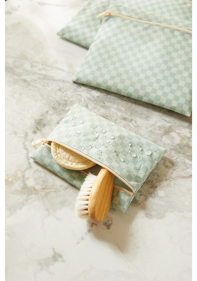 Ocean Home Textile 3'lü Su Geçirmez Pvc Astarlı Mint Dama Desen Islak Kuru Çantası 20 X 13 / 24 X 20 / 30 X 24 Cm