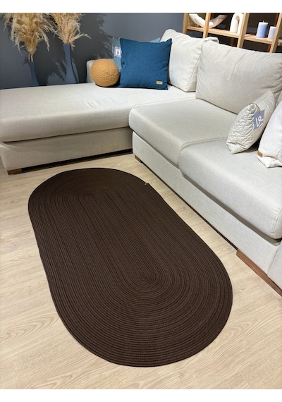 Mavaux Galileo Oval Jüt Yuvarlak Hasır Görünümlü Klasik Halı Kilim Kahve