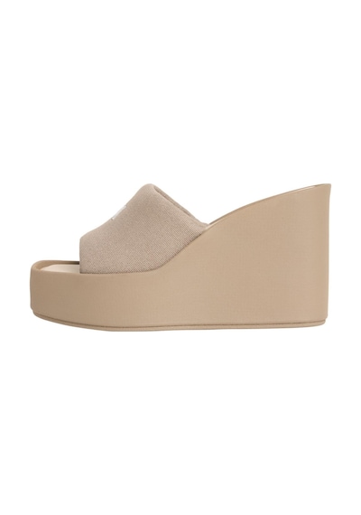 Calvin Klein Kadın Kanvas Bej Platform Topuklu Sandalet-15176