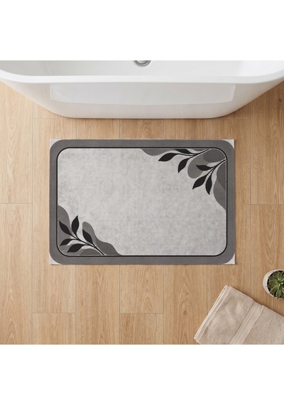 Kartela Halı Diyatomit Görünümlü Banyo Paspası Antrasit Kaymaz Taban Makinede Yıkanabilir 40x60 Cm