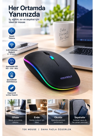 Astraltech Sessiz Tıklama 800 1200 1600 Dpı Ayarlanabilir Mouse Kablosuz