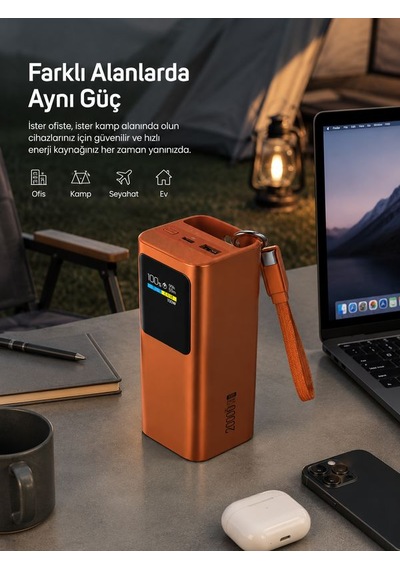 20000mah 100w Hızlı Şarj Powerbank Akıllı Dijital Ekran Type-c Kablolu Usb Type-c Girişli Turuncu