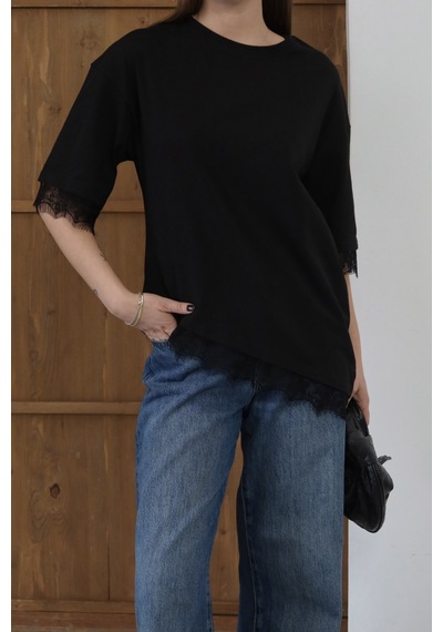 Verymoda Dantel Detaylı Tişört D2956 Siyah