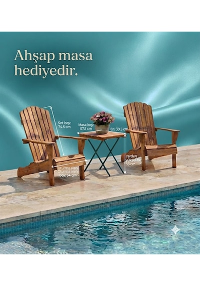 H-acraft Ahşap Sandalye Şezlong 2 Açık Kahverengi