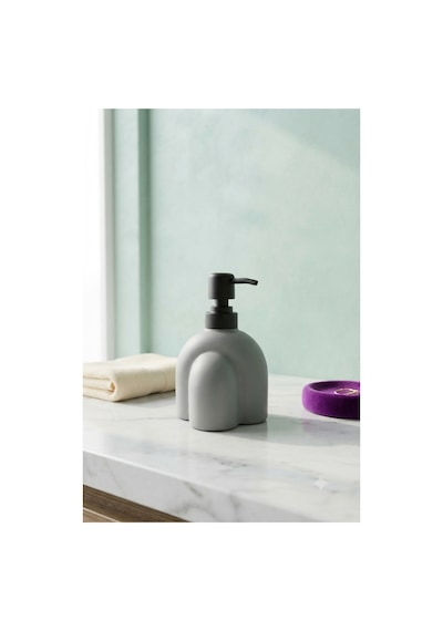 Modern Kabartmalı Cam Sıvı Sabunluk, Mat Minimal Dekoratif Tasarım, 250 Ml, 14 X 9 X 5,5 Cm Gri