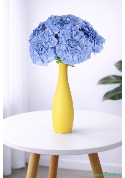 Yapay Çiçek Sitesi Yapay İri Kafalı Gerbera Buketi 6lı Mavi