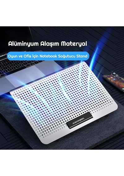 Icecoorel Alimünyum Hız Ayarlı Notebook Soğutucu Ergonomik Stand 12-17inç Uyumlu