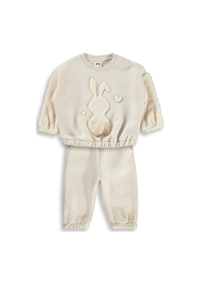 Civil Baby Tavşan Velsoft Aplike Garnili 6-18 Ay Takım - Bej Taş Rengi