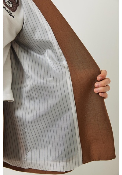 Kadın Vatkalı Astarı Çizgili Çilek Kumaş Blazer Ceket 50178 60283002 - Taba