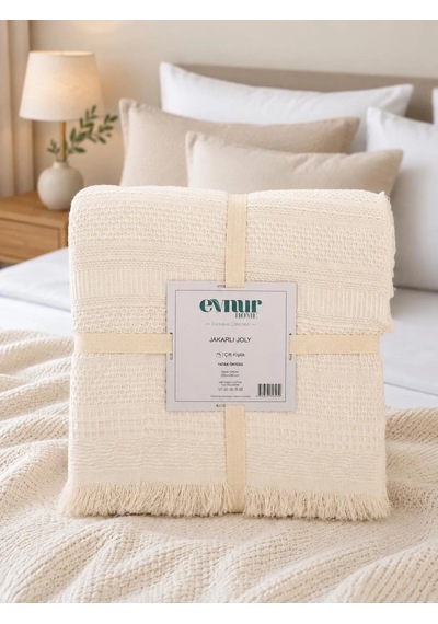 Evnur Home Jakarlı Joly Yatak Örtüsü Pike 240x260 Krem