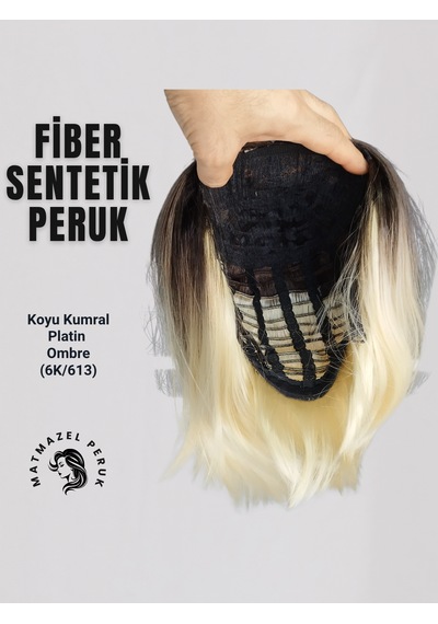 Koyu Kumral Platin Ombre Kısa Fiber Sentetik Peruk