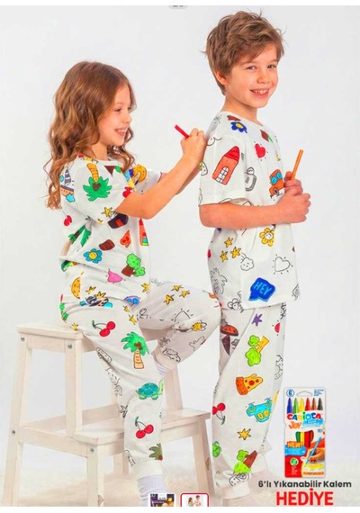Boyanabilir Pijama Yıkanabilir Kalem Hediyeli 7-8 Yaş
