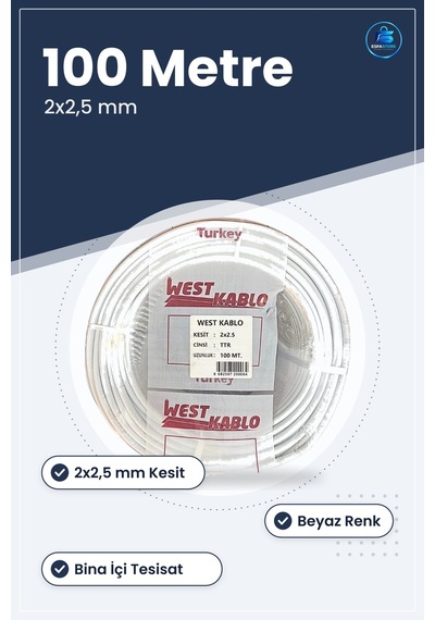 Ttr Elektrik Tesisat Kablosu 2x2,5 Mm 100 Metre Beyaz Kablo Rulo