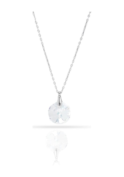 Madam&Matmazel Swarovski Tek Taş Beyaz Kristal Gümüş Kadın Kolye
