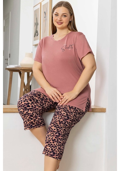 Aydoğan Kadın İnci Büyük Beden Somon Kapri Pijama Takım 0069 Somon