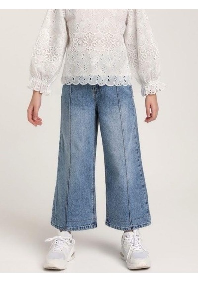 Escabel Kız Çocuk Yüksek Bel Yumuşak Dokulu Bel Ayar Lastikli Geniş Paça Kot Pantolon-15654 Mavi Escabel Kız Çocuk Yüksek Bel Yumuşak Dokulu Bel Ayar Lastikli Geniş Paça Kot Pantolon-15654 Mavi