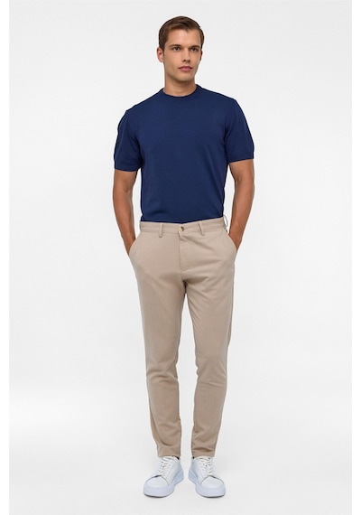 Süvari Bej Slim Fit Desenli Kumaş Pantolon-38291 Bej