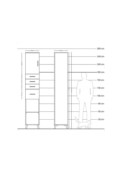 Hyperion Dolap 3 Raflı 4 Çekmeceli Tek Kapaklı 44x44x243 Aytaşı-çam Aytası