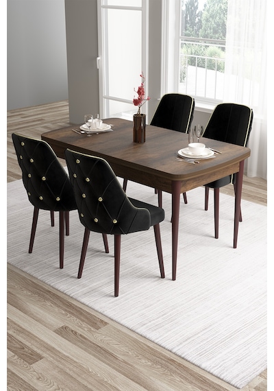 Canisa Tia Serisi 80x132 Açılabilir Mdf Mutfak Masası Takımı Barok Desen Masa 4 Siyah Sandalye Masa Barok Ahşap Desen Sandalye Siyah Canisa Tia Serisi 80x132 Açılabilir Mdf Mutfak Masası Takımı Barok Desen Masa 4 Siyah Sandalye Masa Barok Ahşap Desen Sandalye Siyah