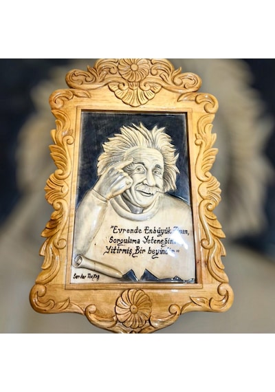 Ahşap El Oyması Einstein Pano