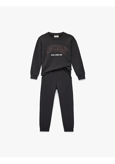 Koton Üç İplik Baskılı Uzun Kollu Bisiklet Yaka Sweatshirt Eşofman Takımı - 2'li Set Antrasit 6skg10279ak Antrasit Koton Üç İplik Baskılı Uzun Kollu Bisiklet Yaka Sweatshirt Eşofman Takımı - 2'li Set Antrasit 6skg10279ak Antrasit