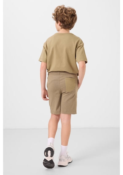 Koyu Bej-camel Pamuklu Oversize Fit Dokuma Hafif Esnek Chino Erkek Çocuk Şort Takım - 11278 Koyu Bej
