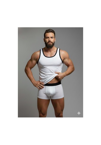 Erkek Beyaz Tank Top Boxer Takım Çok Renkli