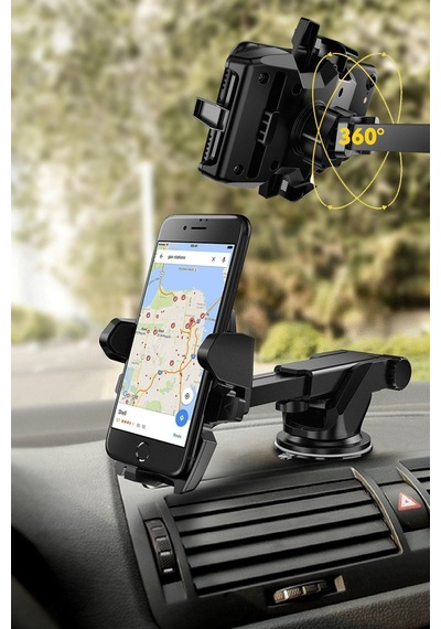 Tüm Araçlarla Uyumlu Telefon Torpido Tripod Tutucu Siyah