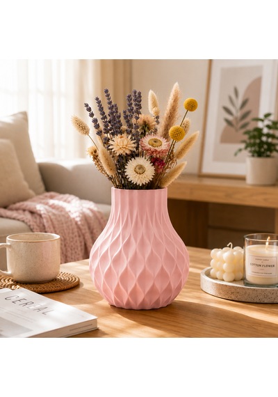 Modern Dekoratif Beyaz Vazo 15 Cm 3d Dokulu Çiçek Vazosu Pla Plastik Saksı Ve Kuru Çiçek Vazosu Ev Ofis Salon Dekoru Pembe