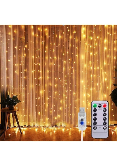 Uzaktan Kumandalı USB 8 Animasyonlu 2x2 M 10 Saçak 200 Led Peri Telli Perde Led Renkli