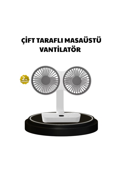 720 Dönebilen Çift Başlıklı Usb Şarjlı Masaüstü Vantilatör Sessiz Güçlü Serinlik