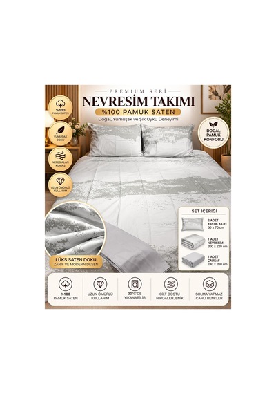 Slc Home %100 Pamuk Saten Şık Tasarım Çift Kişilik Nevresim Takımı 4 Parça Koyu Gri - 938556615 Gri