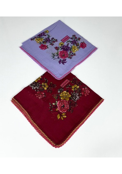 Eripek 2'li Paket Oyalı % 100 Pamuk Tülbent 6805 Bordo-lila