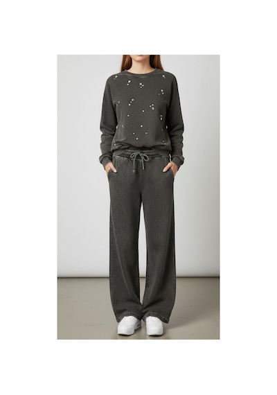 The Kadın Batik Siyah Wide Leg Jogger Lastikli Bağcıklı Bel Rahat Bol Kesim Pamuk Elastan Siyah The Kadın Batik Siyah Wide Leg Jogger Lastikli Bağcıklı Bel Rahat Bol Kesim Pamuk Elastan Siyah