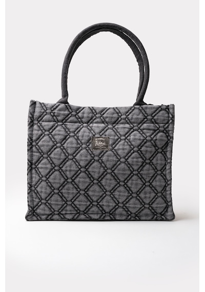 İcone Bag Kapitone Desenli Denim Kadın Çanta, Kot Kadın Çanta, El, Kol Ve Omuz Kadın Çantası Yıkamalı Kot Antrasit