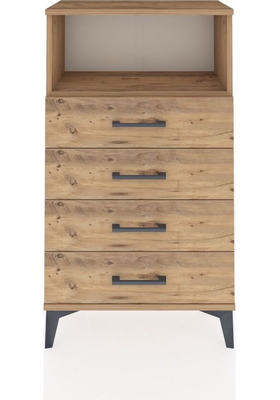 Arges Komodin Tek Raflı 4 Çekmeceli 60x30x106 Çam-çam Çam
