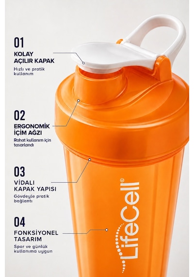 Smart Shaker 550 Ml Toz Hazneli Turuncu