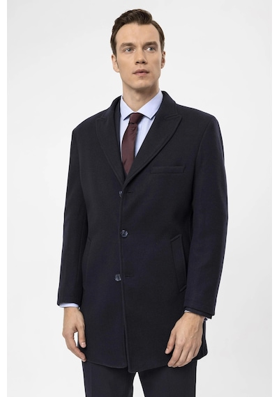 Süvari Slim Fit Yünlü Sivri Yaka Lacivert Erkek Kaban Lacivert