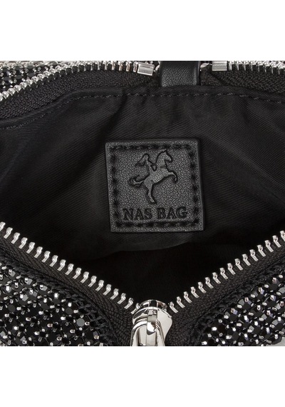Nas Bag Kadın Çapraz Çanta Siyah White Diamond Siyah Taşlı Şık Askılı Üçgen Çanta Siyah